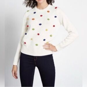 ModCloth Women's blowing bubbles pullover Long Sleeve sweater cream white M